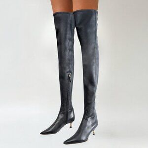 Valentino Garavani Over The Knee black leather Boots